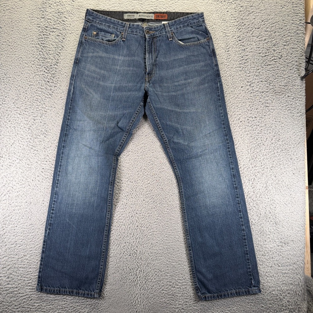 Signature by Levi Strauss Jeans Mens 36x32 Blue Cotton Denim Straight Slim Faded